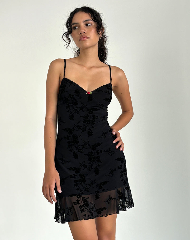 Botanical Flower Black Midi Dress | Micaya – motelrocks.com