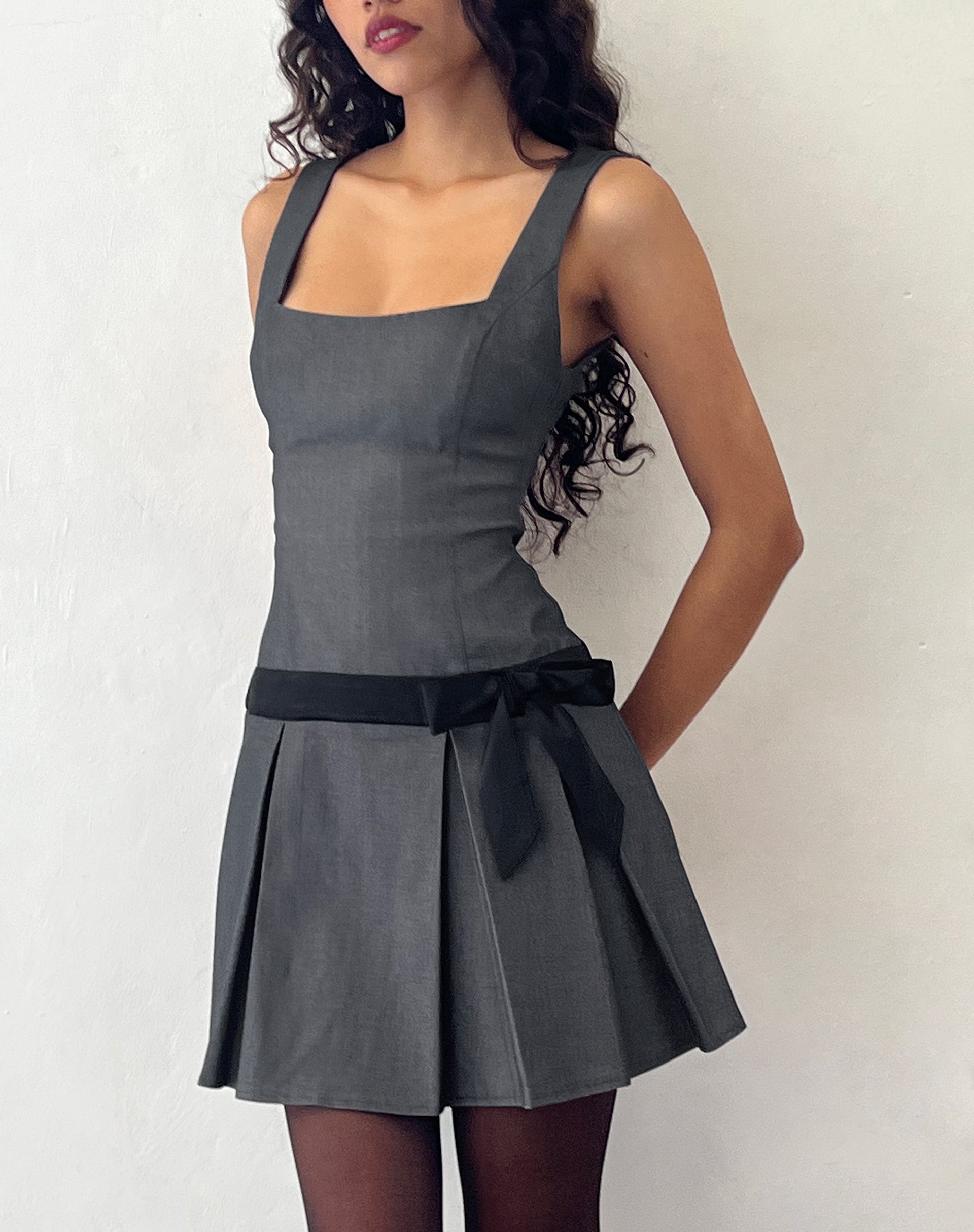 Michelia Pleated Mini Dress in Grey Michelia Pleated Mini Dress in Grey