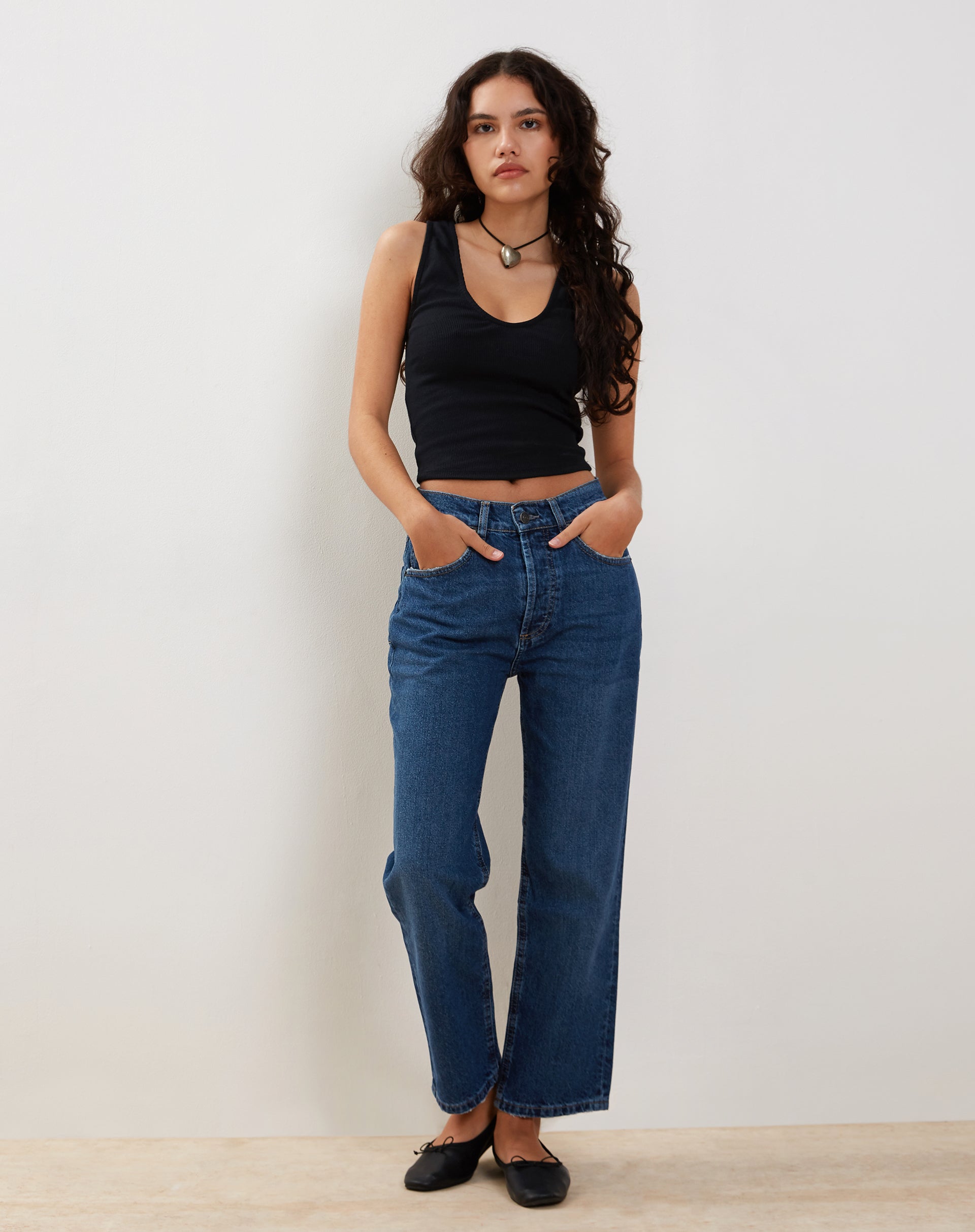 Mid Blue Used Denim Straight Leg Jeans | Mid Rise – motelrocks.com