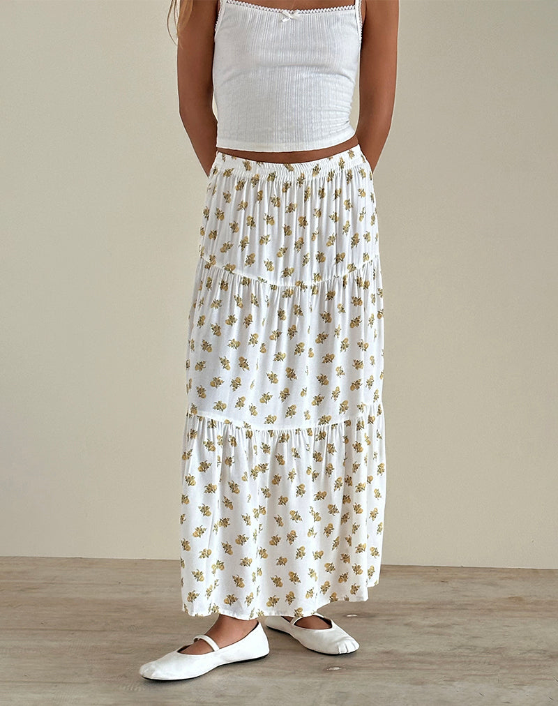 Midaxi Skirt in Funshine Floral Off White