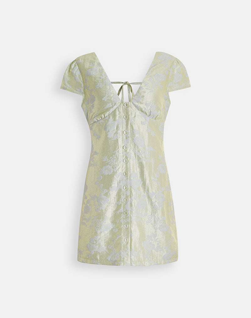 Image of Miel Button Up Mini Dress in Jacquard Sage Green