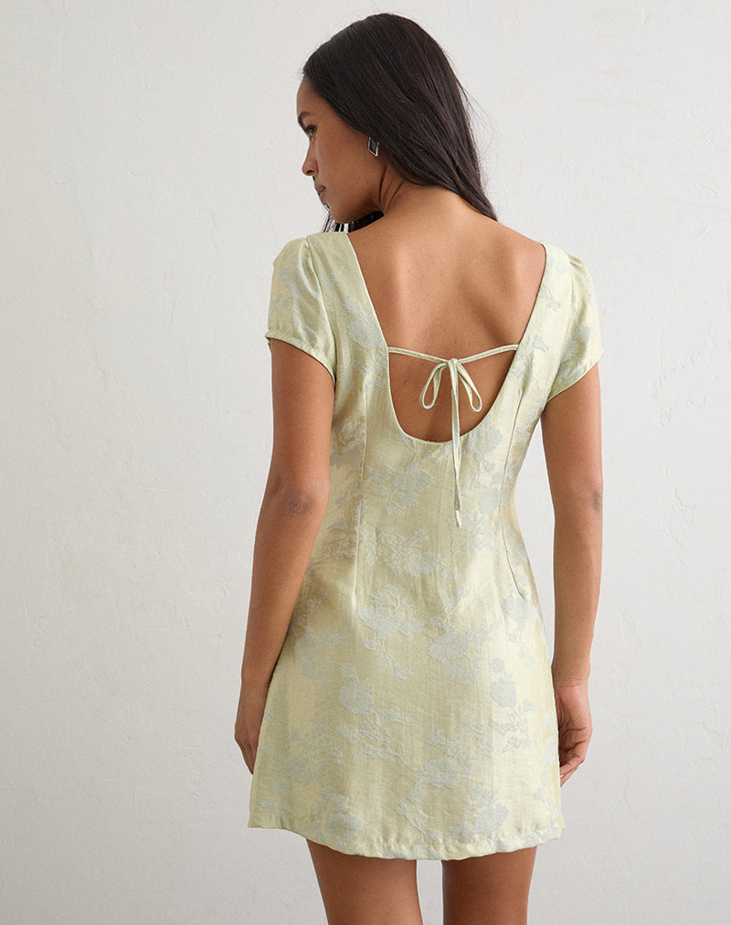 Image of Miel Button Up Mini Dress in Jacquard Sage Green
