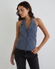 Image of Mikanu Halterneck Blouse in Pinstripe Navy