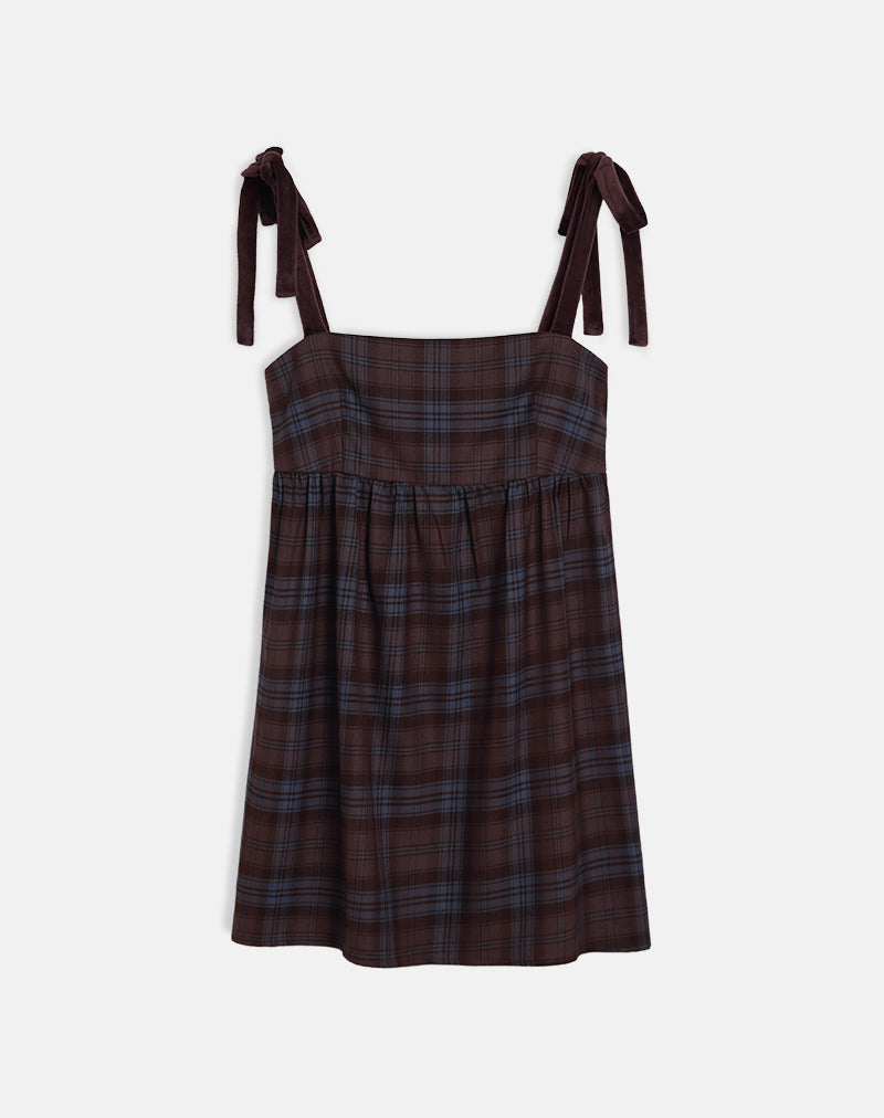 Image of Mikayla Mini Dress in Burgundy and Blue Check