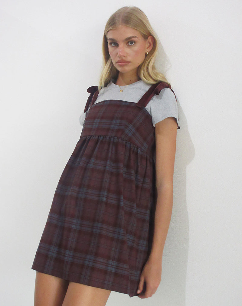 Image of Mikayla Mini Dress in Burgundy and Blue Check