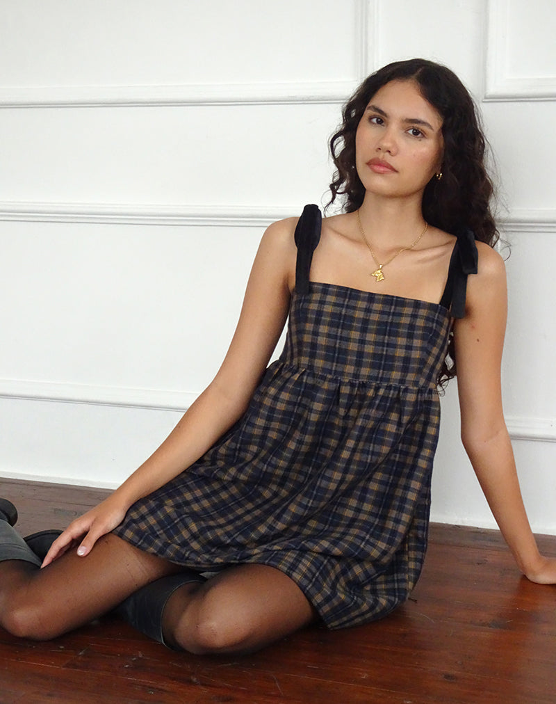 Brown Mustard Navy Check Tartan Square Neck Mini Dress | Mikayla motelrocks.com Brown Mustard Navy Check Tartan Square Neck Mini Dress | Mikayla motelrocks.com