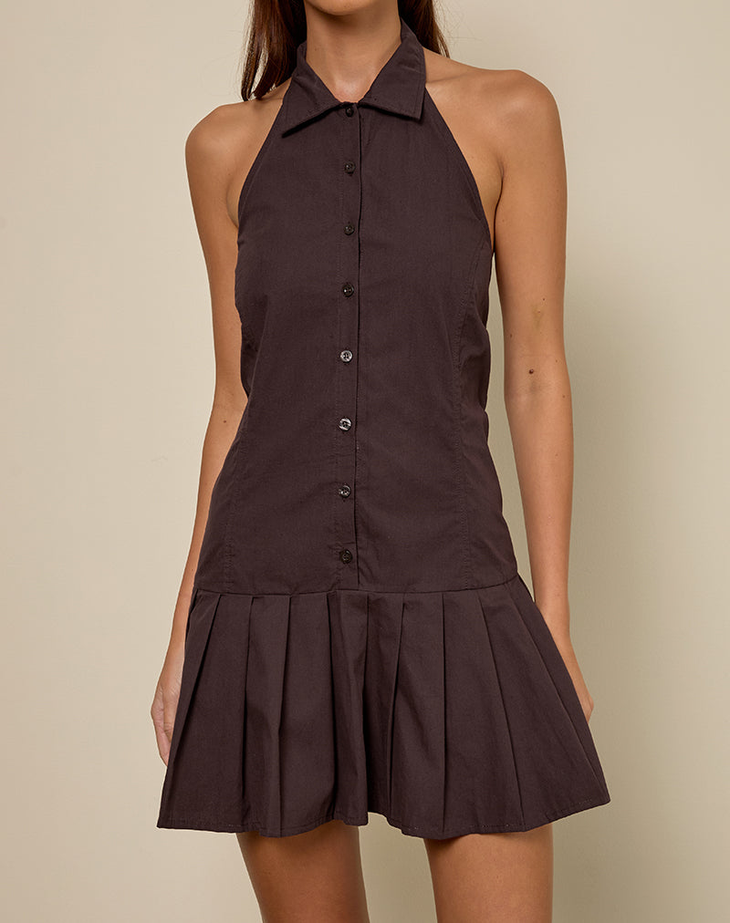 Mikena Collared Dress in Deep Mahogany