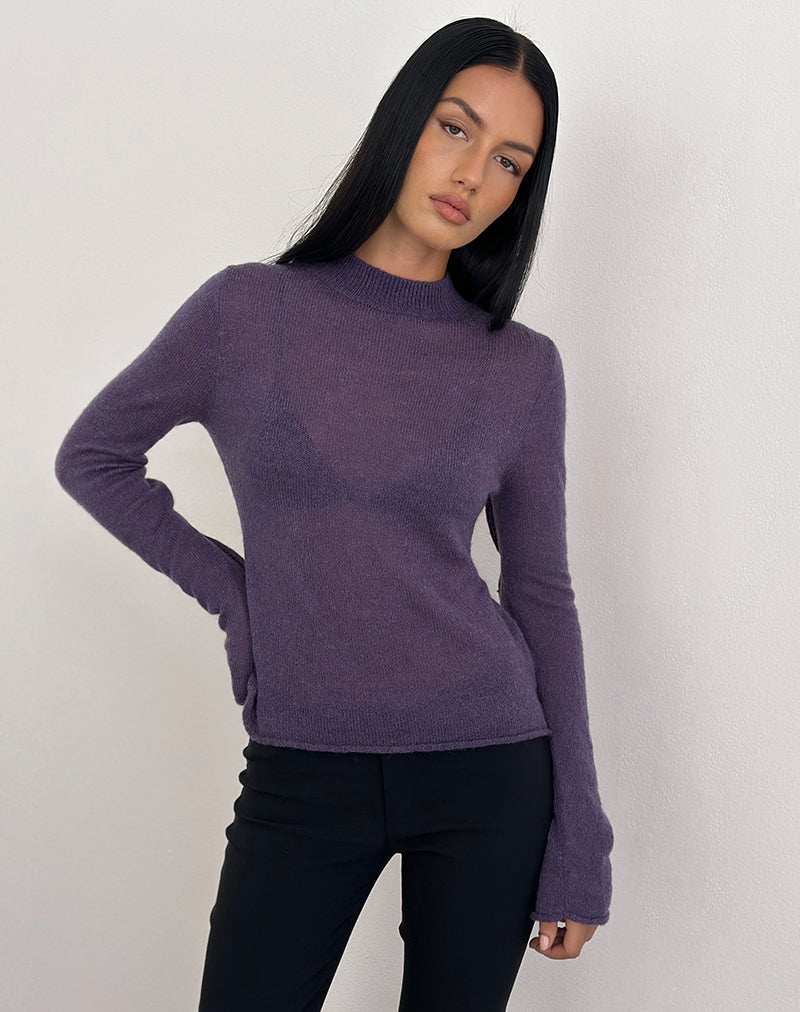 Image of Miku Long Sleeve Top in Sheer Knit Purple