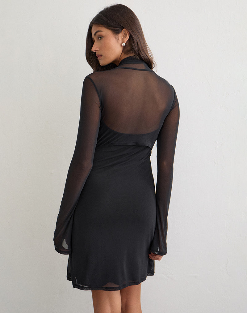 Image of Milan Mini Dress with Shrug in Mesh Black
