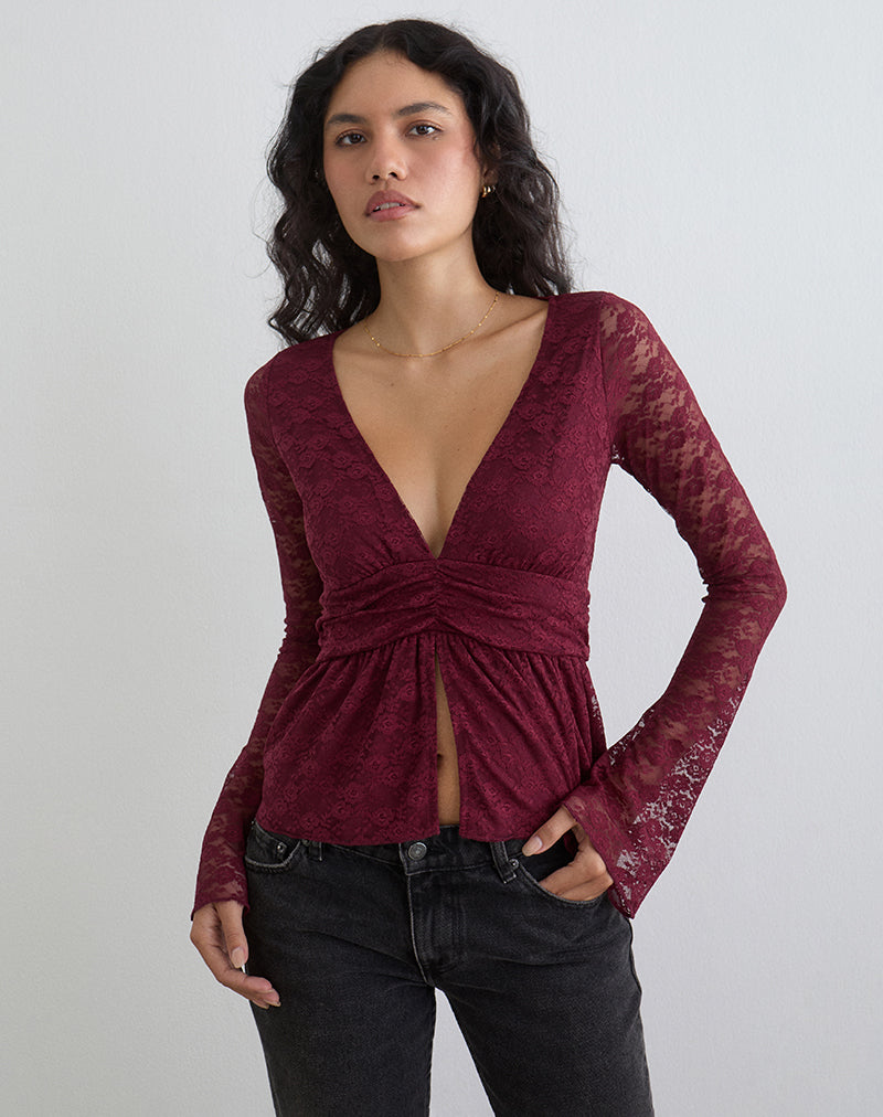 Milna Butterfly Top in Lace Maroon