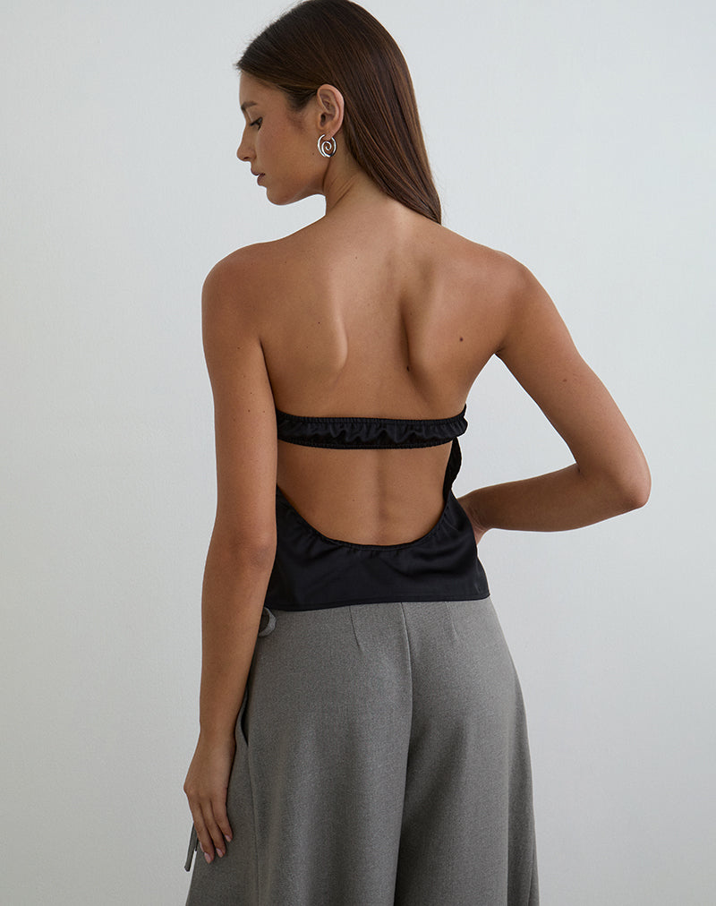 Minae Bandeau Top with Lace Trim in Satin Black