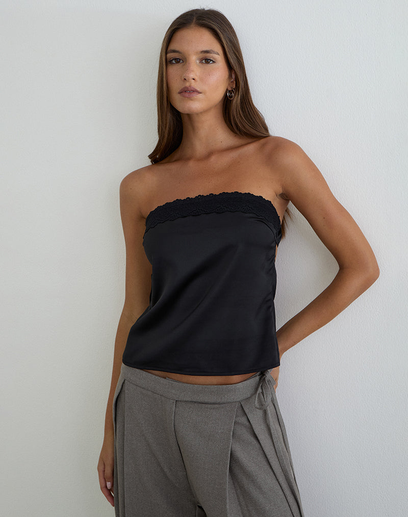 Minae Bandeau Top in Satin Black