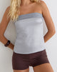 Image of Minae Bandeau Top with Lace Trim in Satin Silver Shimmer