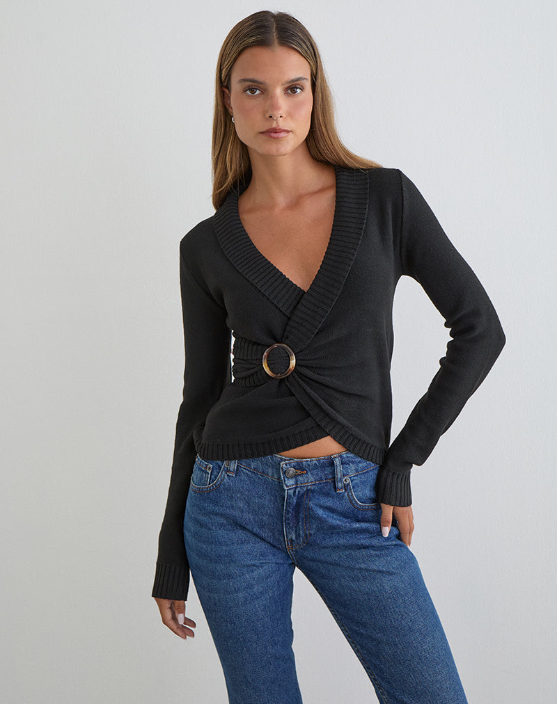Image of Minara Top with Resin Buckle in Knit Black
