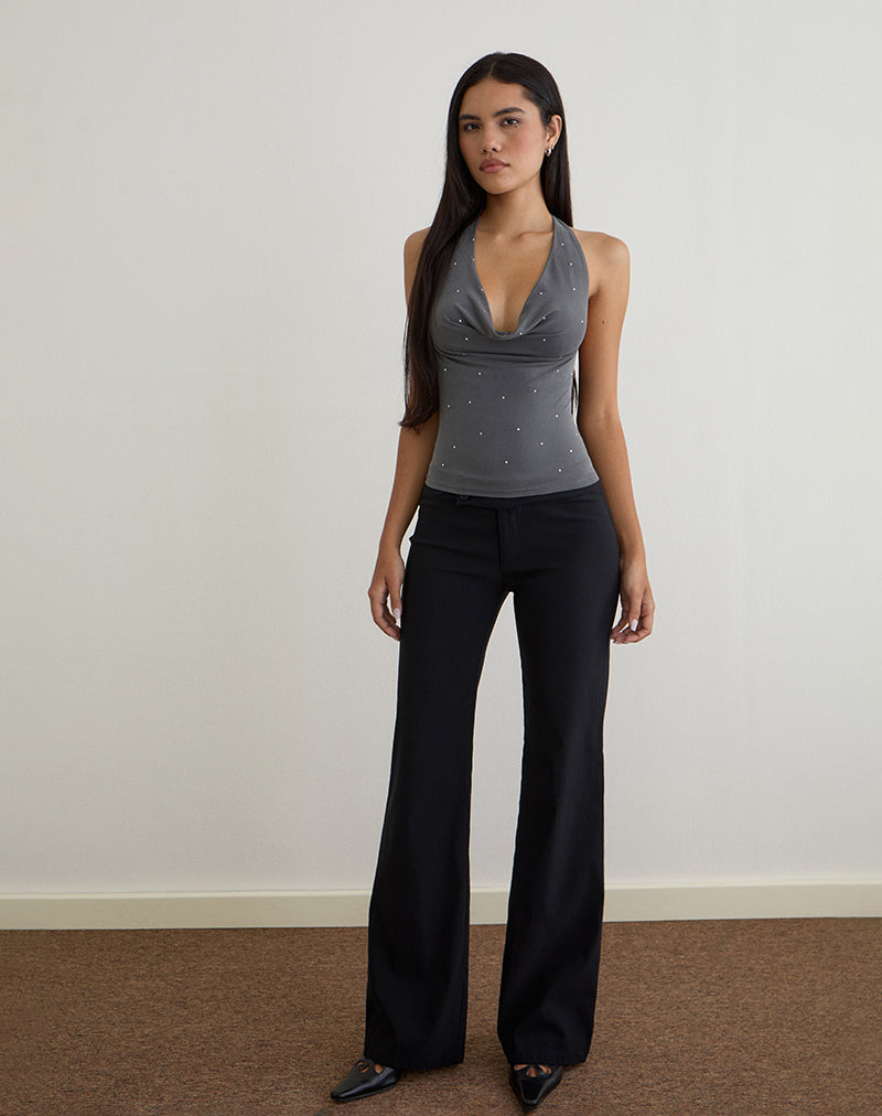Image of Minova Cowl Neck Top in Cupro Diamante Dark Grey
