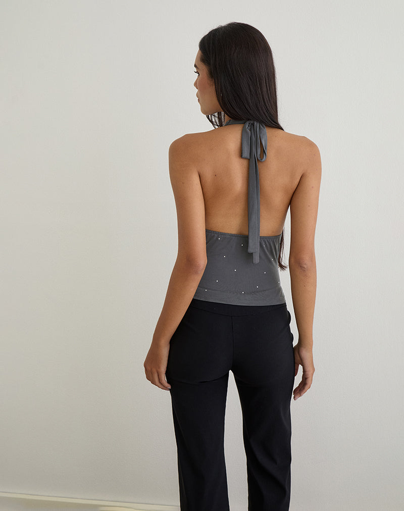 Image of Minova Cowl Neck Top in Cupro Diamante Dark Grey
