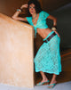 Image of Diora Midi Skirt in Crochet Knit Aqua Sky