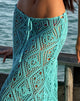 Image of Diora Midi Skirt in Crochet Knit Aqua Sky