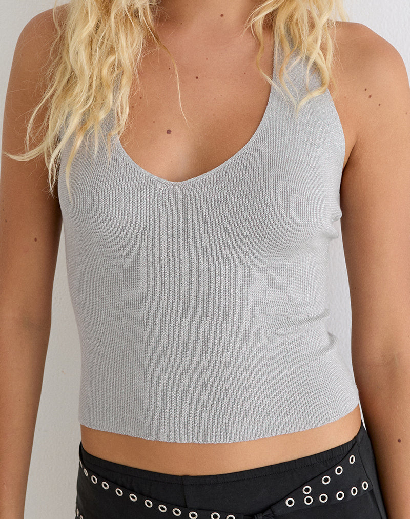 Mirelda Halterneck Top in Lurex Silver