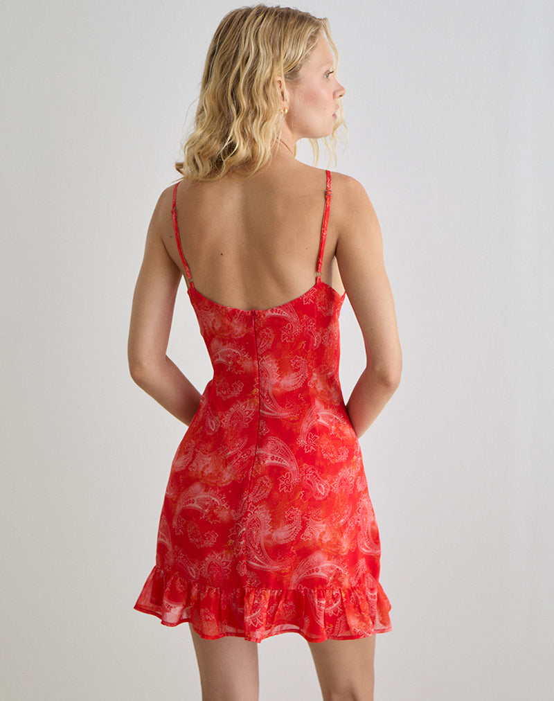 Image of Mireya Mini Dress in Paisley Chiffon Red