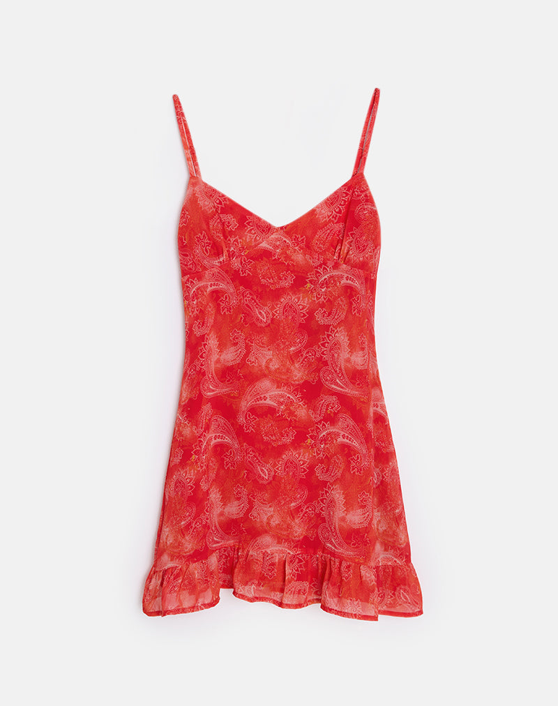 Mireya Mini Dress in Paisley Chiffon Red