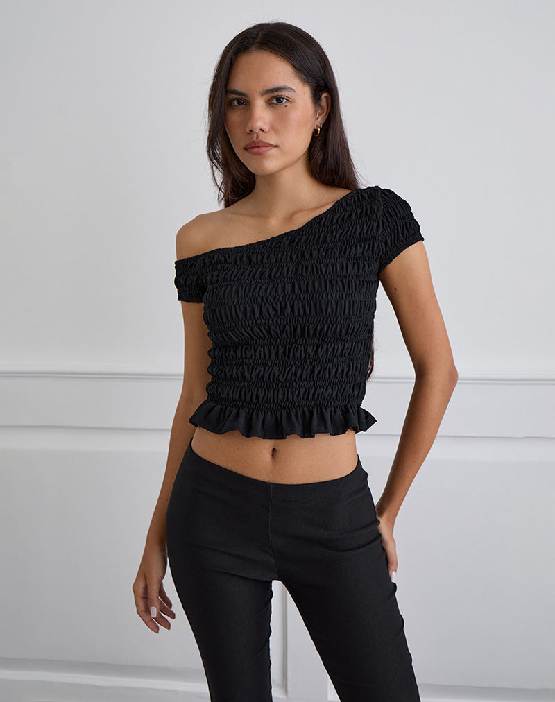 Image of Mirita Shirred Top in Black