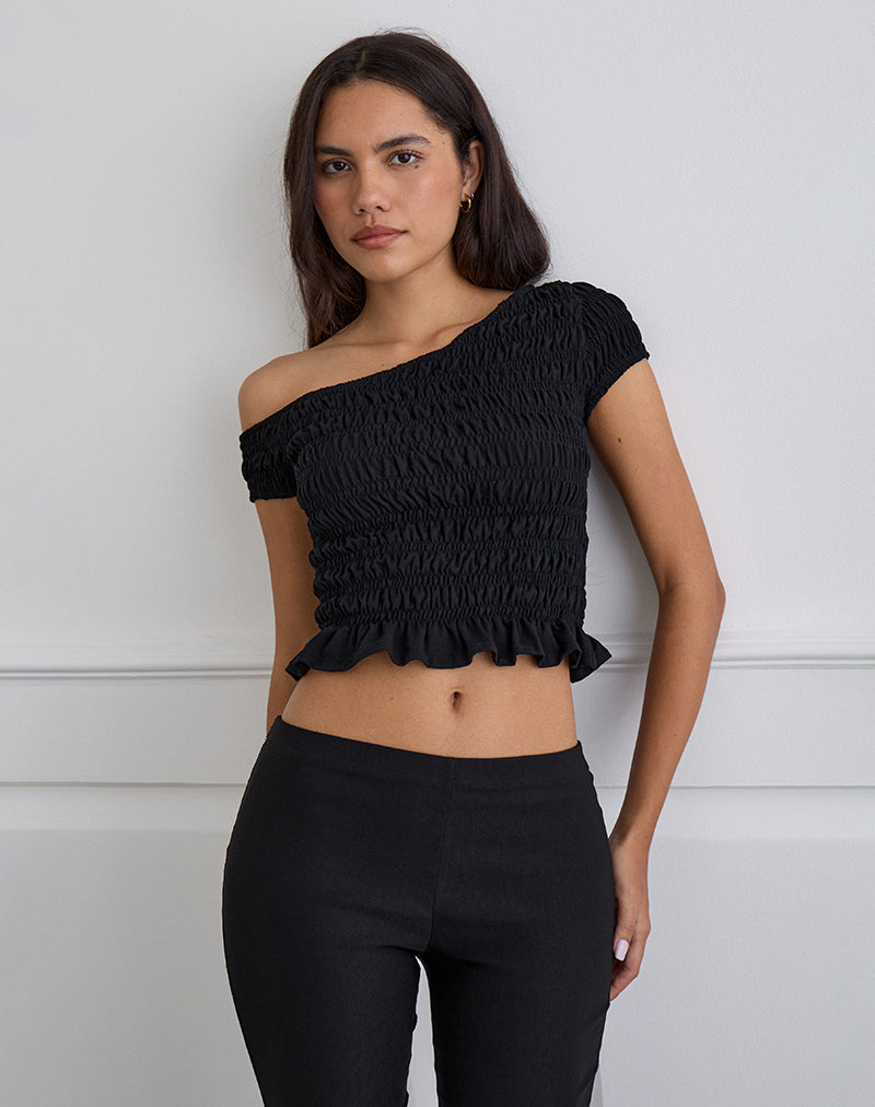 Image of Mirita Shirred Top in Black