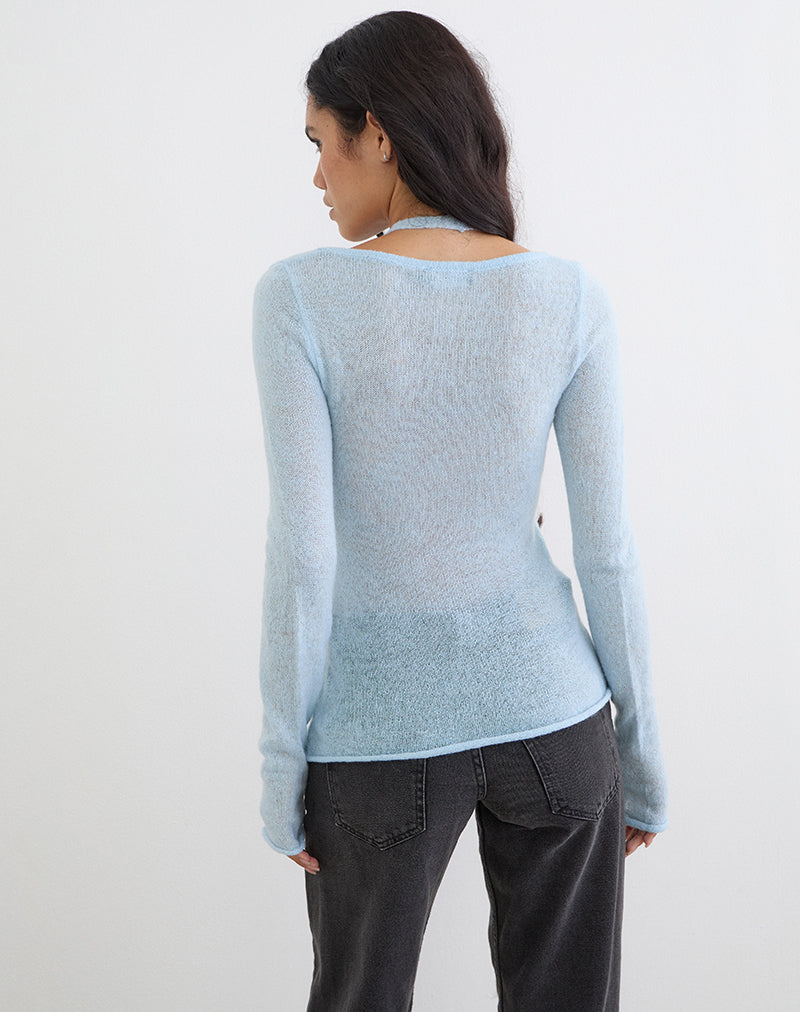 Blue Sheer Knit Long Sleeve Top | Misora – motelrocks.com