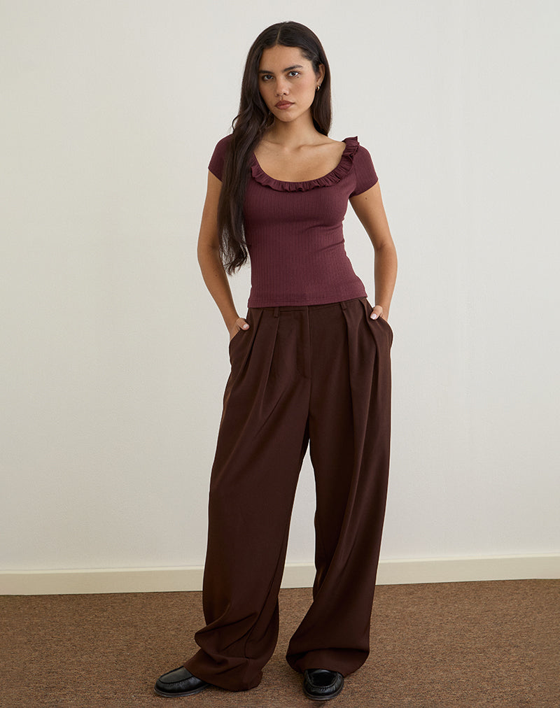 Image of Mitali Top with Ruffle in Pointelle Burgundy