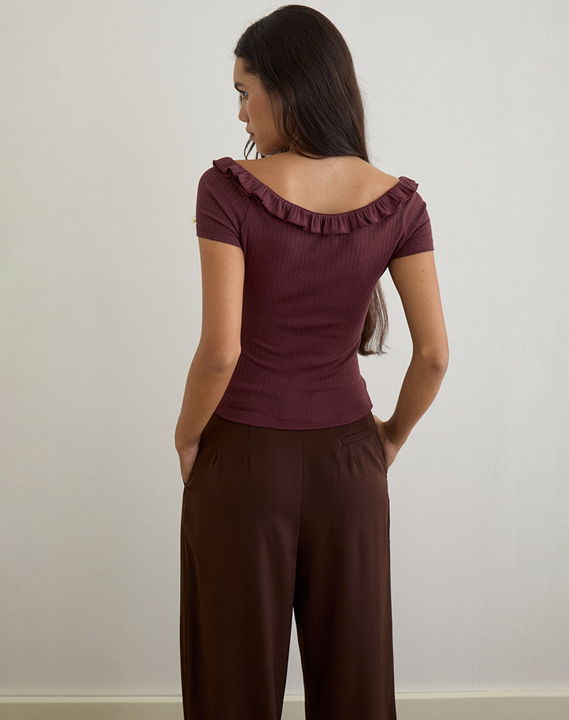 Image of Mitali Top with Ruffle in Pointelle Burgundy