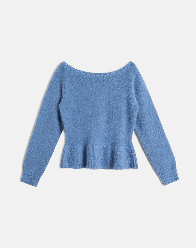 Image of Mizuki Bardot Top in Knit Dusty Blue