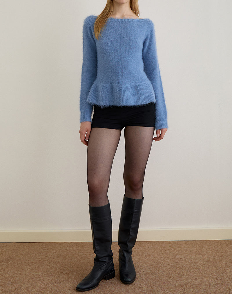 Image of Mizuki Bardot Top in Knit Dusty Blue