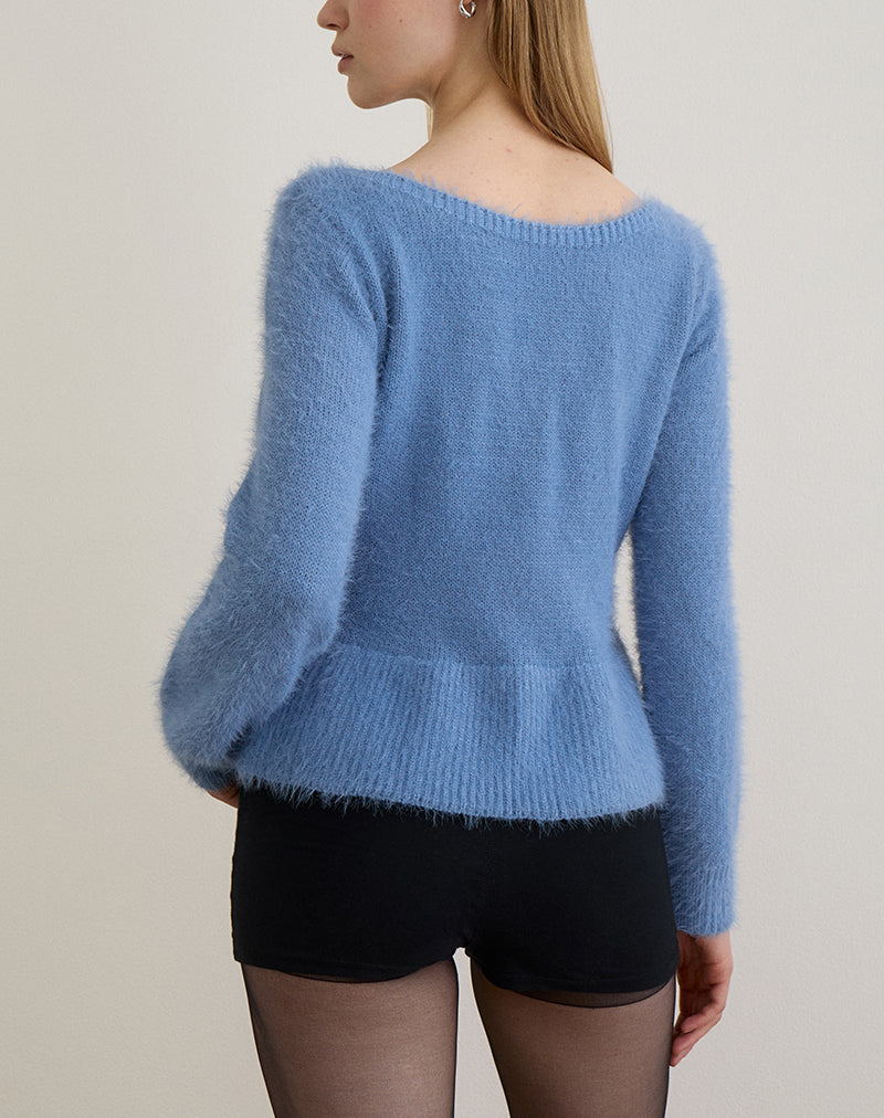 Image of Mizuki Bardot Top in Knit Dusty Blue