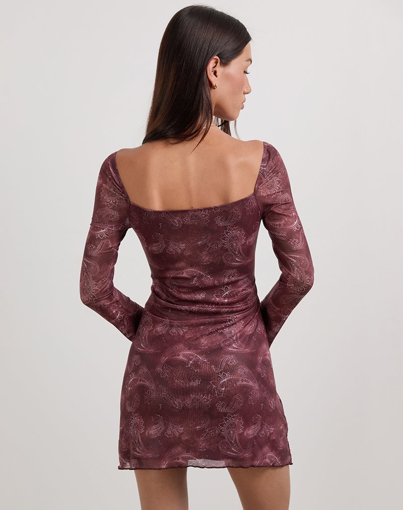 Image of Modena Long Sleeve Mini Dress in Tonal Paisley Plum