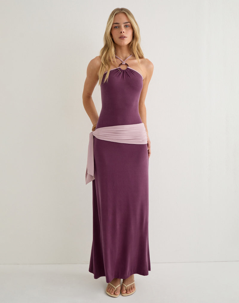 Image of Moisa Maxi Dress in Cupro Deep Purple and Dusty Pink