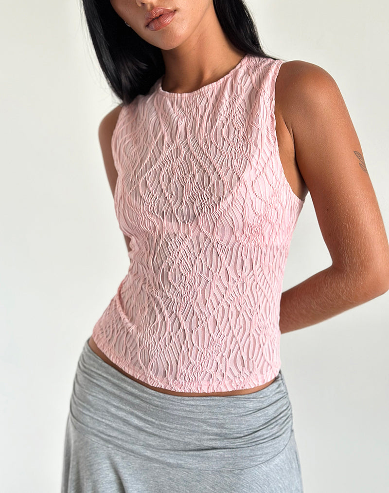 image of Monelo Textured Mesh Top in Sheer Pink