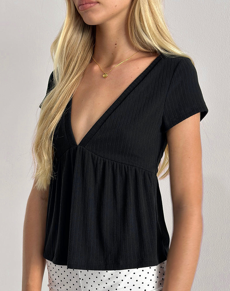 Image of Monia Plunge Top in Pointelle Black