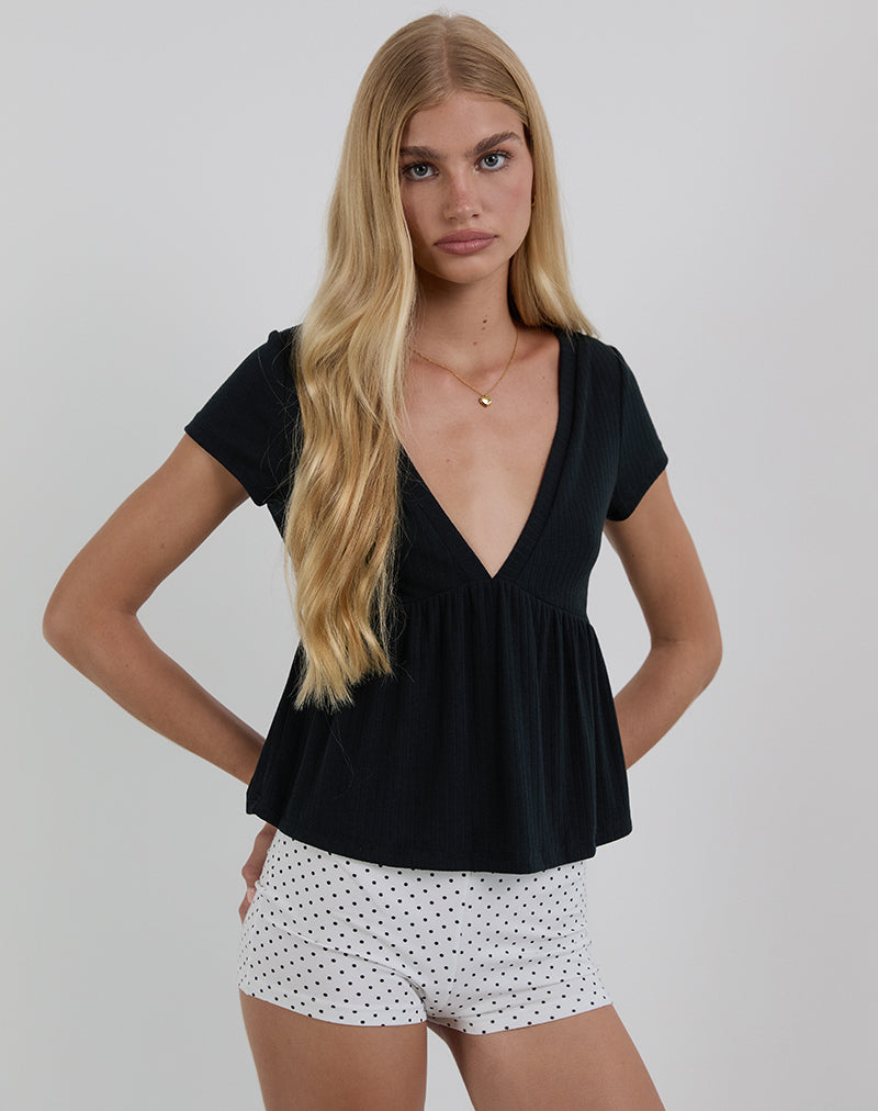 Image of Monia Plunge Top in Pointelle Black