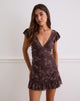 Image of Motarika Mini Dress in Doodle Flower Flock Brown