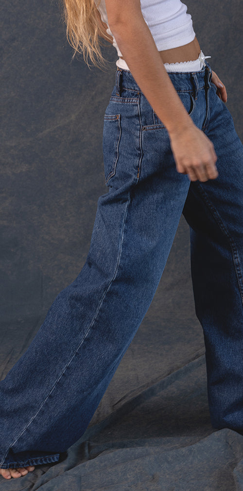 Image of Roomy Extra Wide Low Rise Jeans in Mid Blue Used