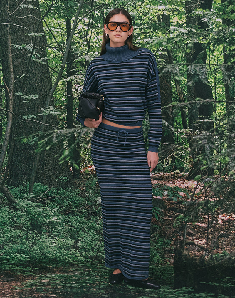 Muniar Jumper in Knit Stripe Blue Grey