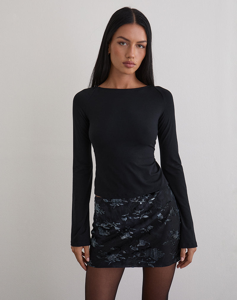 Image of Nidya Mini Skirt in Leaf Velvet Dark Blue