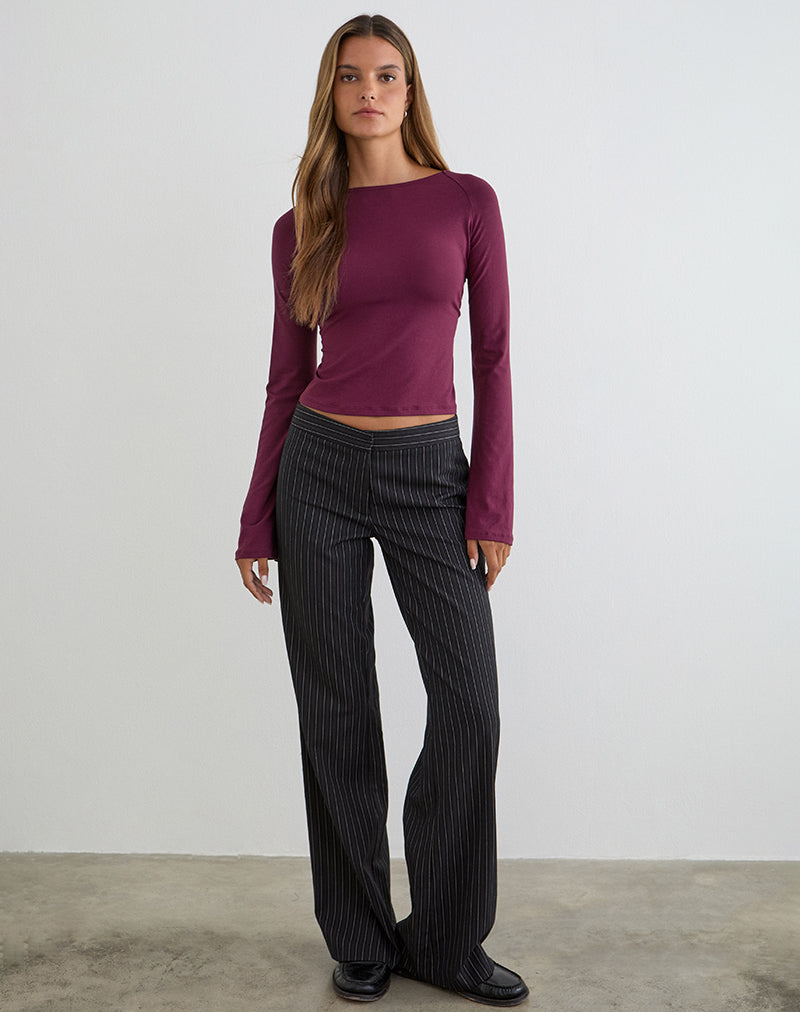 Image of Muzan Long Sleeve Top in Ribbed Jersey Deep Purple