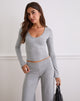 Image of Myoga Studded Scoop Long Sleeve Top in Grey Marl