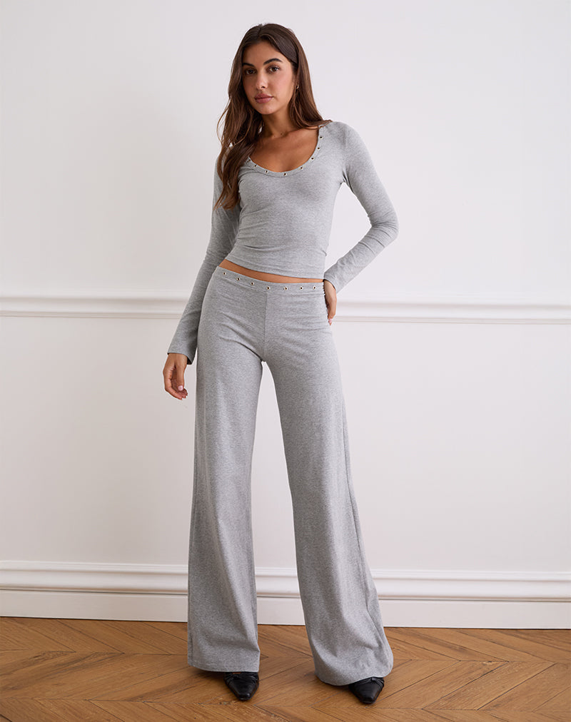 Image of Dorala Low Rise Trousers with Eyelets in Grey Marl