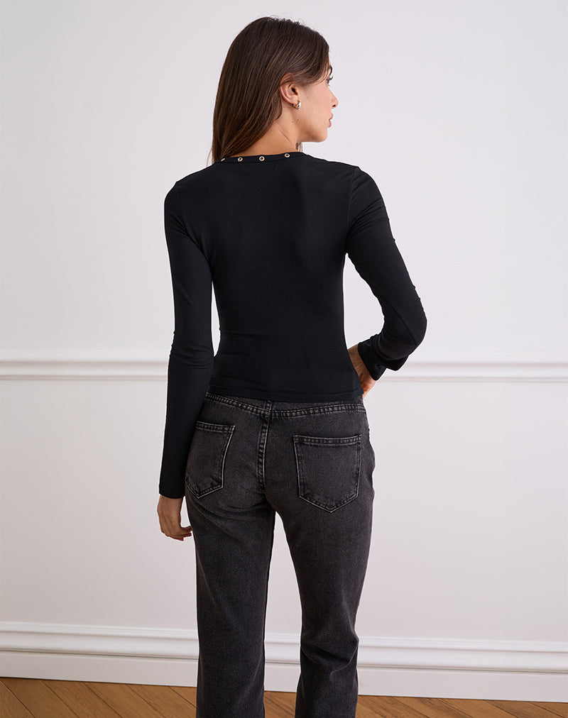 Image of Myoga Studded Scoop Long Sleeve Top in Black