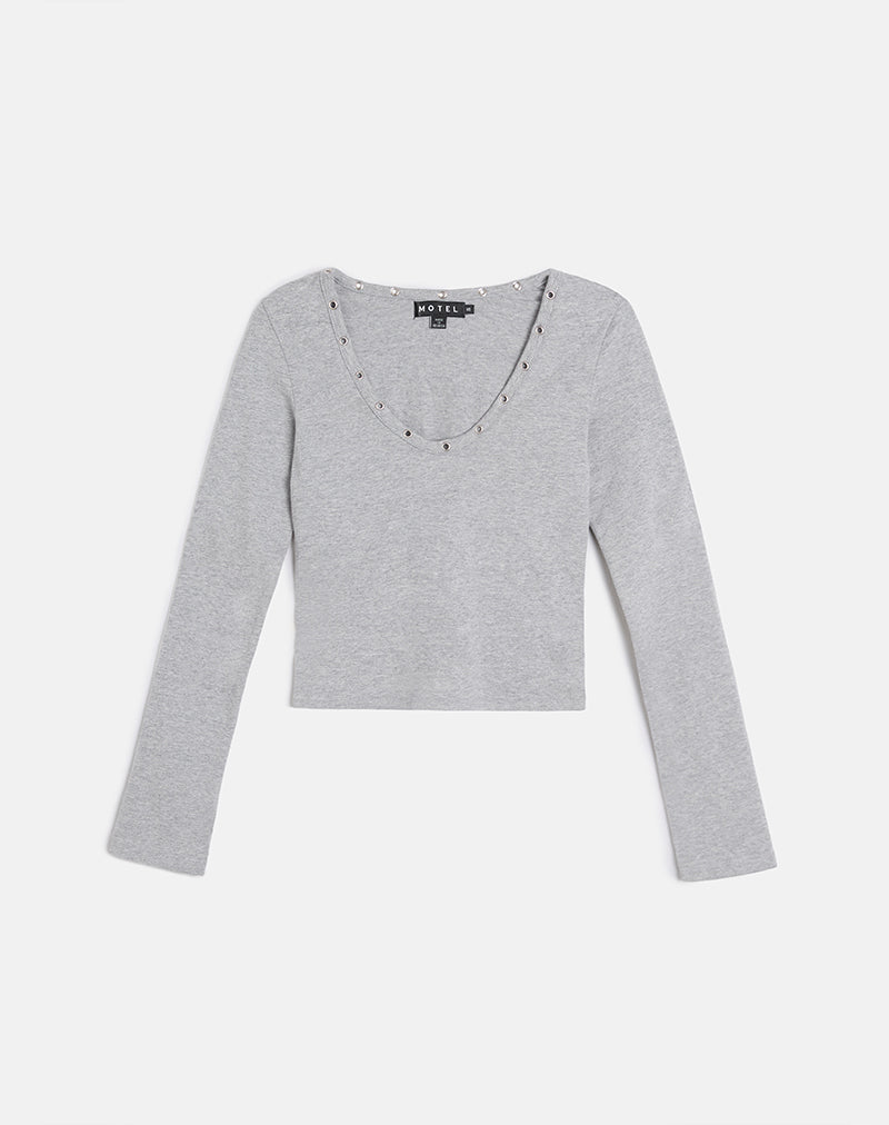 Image of Myoga Studded Scoop Long Sleeve Top in Grey Marl