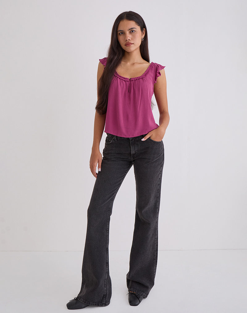 Image of Merisso Scoop Neck Keyhole Top Daco in Rose Burgundy