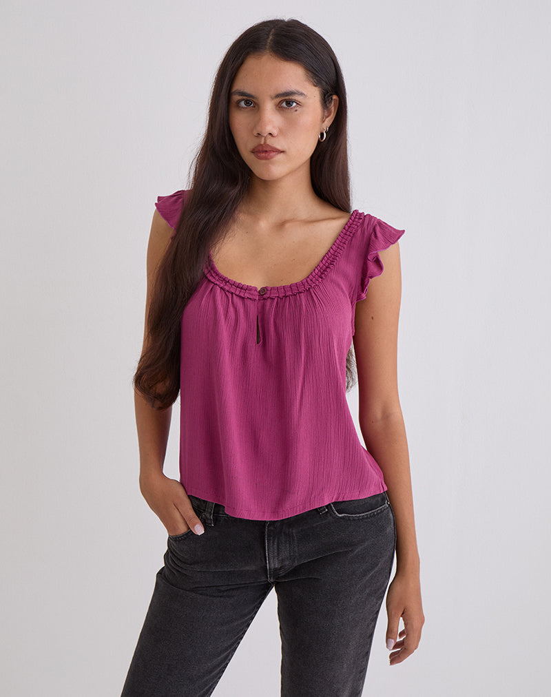 Image of Merisso Scoop Neck Keyhole Top Daco in Rose Burgundy