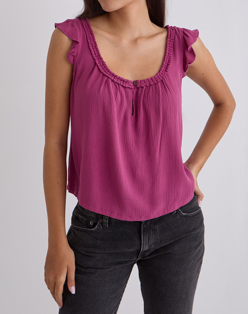 Image of Merisso Scoop Neck Keyhole Top Daco in Rose Burgundy